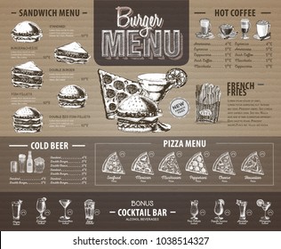 Vintage  burger menu design on cardboard. Fast food menu