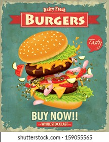 Vintage burger poster design