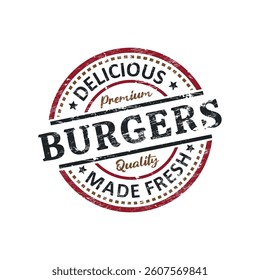 Vintage Burger Restaurant Menu Sign Stamp. Premium Grunge Style Design