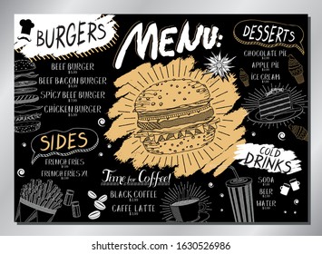 Vintage burger table menu - A3 size (420x297 mm)