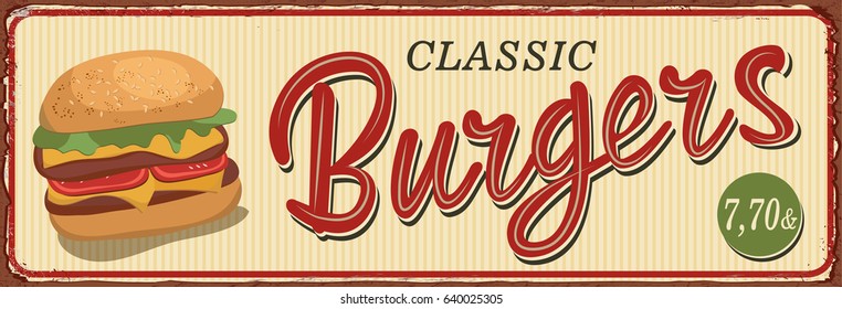 Vintage Burgers metal sign.