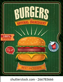 Vintage burgers poster design