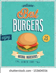 Vintage Burgers Poster. Vector illustration.