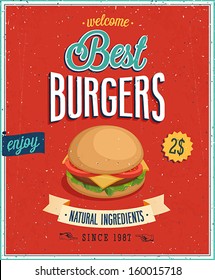 Vintage Burgers Poster. Vector illustration.