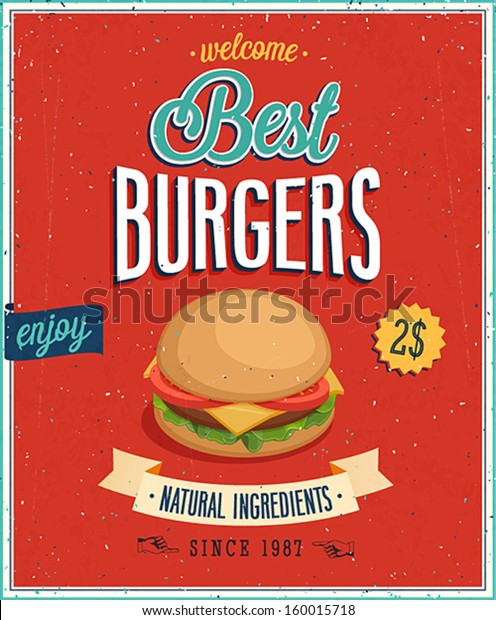 Vintage Burgers Poster Vector Illustration Stock Vector Royalty Free 160015718 7321