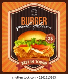 Vintage burgers retro poster style design template