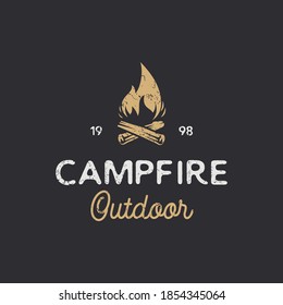 Vintage Burning bonfire with a large flame for camping logo design