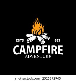 Antiguas Hoguera ardiente con una llama Grande para el diseño del logotipo de camping