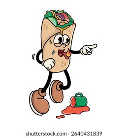 Vintage Burrito Mascot, Mexican Food Cartoon Characters