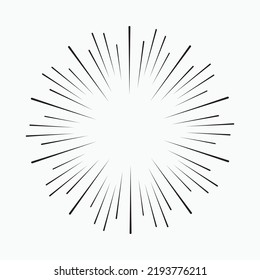 Vintage burst light rays. Vector illustration. Lines starburst, sunburst. Converging radial, radiating stripes, spokes. Concentric rays, beams. Fireworks, explosion.