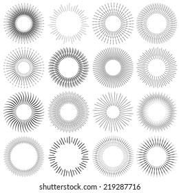 Vintage burstings rays collection. Hand drawn vector design elements.