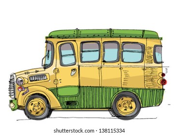 vintage bus - cartoon