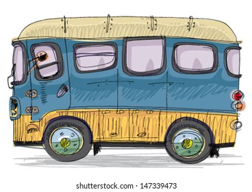 vintage bus - cartoon