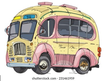 a vintage bus - cartoon