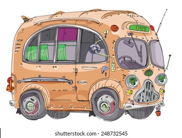 vintage bus - cartoon 