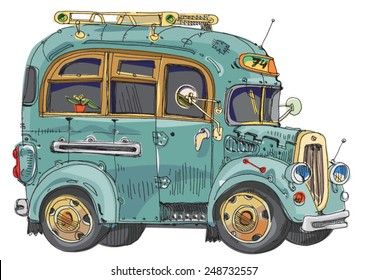 vintage bus - cartoon 