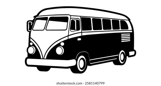 vintage bus icon with retro style. classic mid-century public transport design. nostalgic two-tone vector bus illustration.