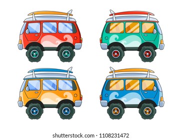 Vintage Bus Side View. 4 Color Variations