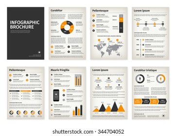 Folletos A4 para empresas antiguas con elementos vectoriales infográficos. Uso en sitio web, volante, informe corporativo, presentación, publicidad, marketing, etc.