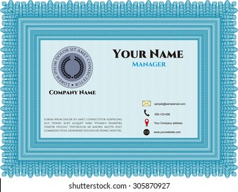 Vintage Business Card. Customizable, Easy to edit and change colors.With guilloche pattern and background. Good design. 