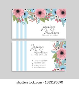 Vintage business card with flowers and berries
