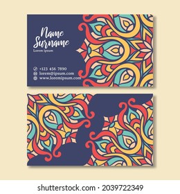 Vintage business card with mandala design. Business card template