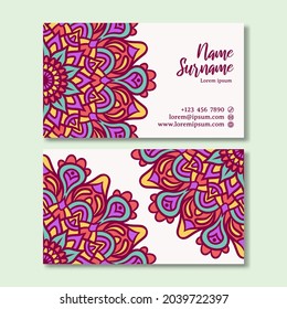 Vintage business card with mandala design. Business card template