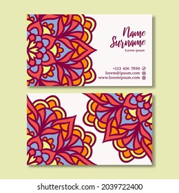 Vintage business card with mandala design. Business card template
