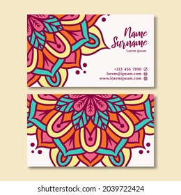 Vintage business card with mandala design. Business card template