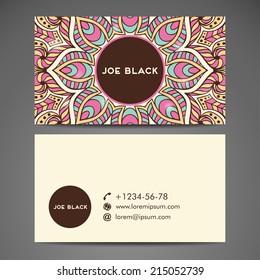 Vintage business card. Round Ornament Pattern. Vintage decorative elements. Hand drawn background. Islam, Arabic, Indian, ottoman motifs.