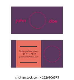 Vintage business card. Two sides of card with purple and pink color. Best for old school name card lover. 