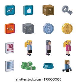 Vintage business videogame design elements: characters, tokens and blocks