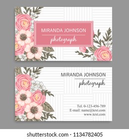 Vintage business and visiting card with floral pattern. Ethnic oriental design. Vector illustration