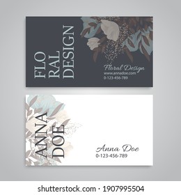 Vintage Business And Visiting Card With Floral Pattern. Vector Illustration