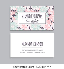 Vintage business and visiting card with floral pattern. Vector illustration