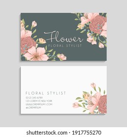 Vintage business and visiting card with floral pattern. Vector illustration