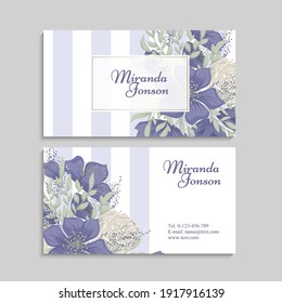 Vintage Business And Visiting Card With Floral Pattern. Vector Illustration