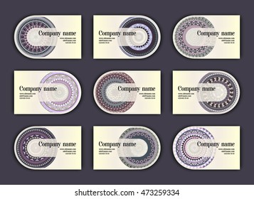 Vintage business visiting cards set. Ornamental mandala, ethnic circle decorative elements in boho style.