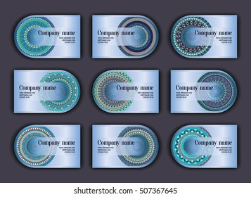 Vintage business visiting cards set. Ornamental mandala, ethnic circle decorative elements in boho style.
