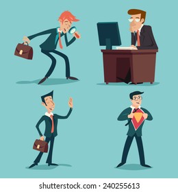 Vintage Businessman Characters Set Icon on Stylish Background Retro Cartoon Design Vector Illustration