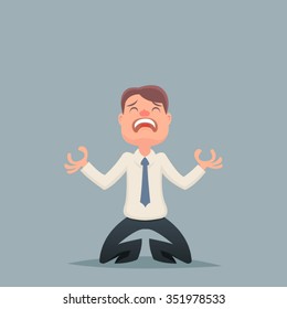 Vintage Businessman Despair Suffer Grief Character Icon Stylish Background Retro Cartoon Design Vector Illustration