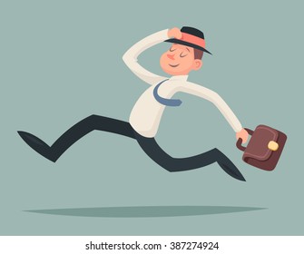 Vintage Businessman Running Hurry Race Rush Velocity Winner Character Icon Stylish Background Retro Cartoon Design Vector Illustration