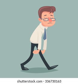 Vintage Businessman Walk Sad Tired Weary Character Icon Stylish Background Retro Cartoon Design Vector Illustration