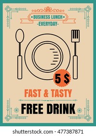 Vintage Bussiness Lunch Poster. Vector illustration