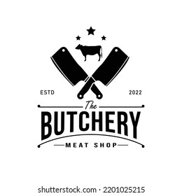 Vintage Butcher Logo Design Template with Stars