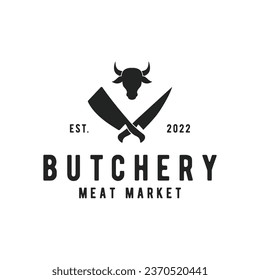 Vintage butcher logo with knife, fresh beef. Logo for business, butcher shop, restaurant, badge and label.