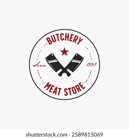 Vintage Butcher meat store logo with knife icon on white background