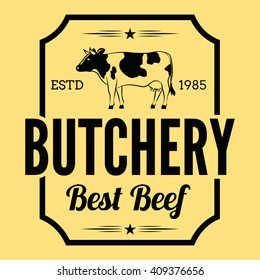 Vintage butcher shop label badge with cow beef. Butchery meats poster. For signage, prints and stamps.