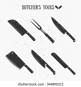 Vintage Butcher's Tools. Template for your shop, menu, cafe, business or art works.