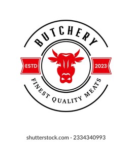 Vintage butchery logo design template isolated. Butchery ornament logo vector design element